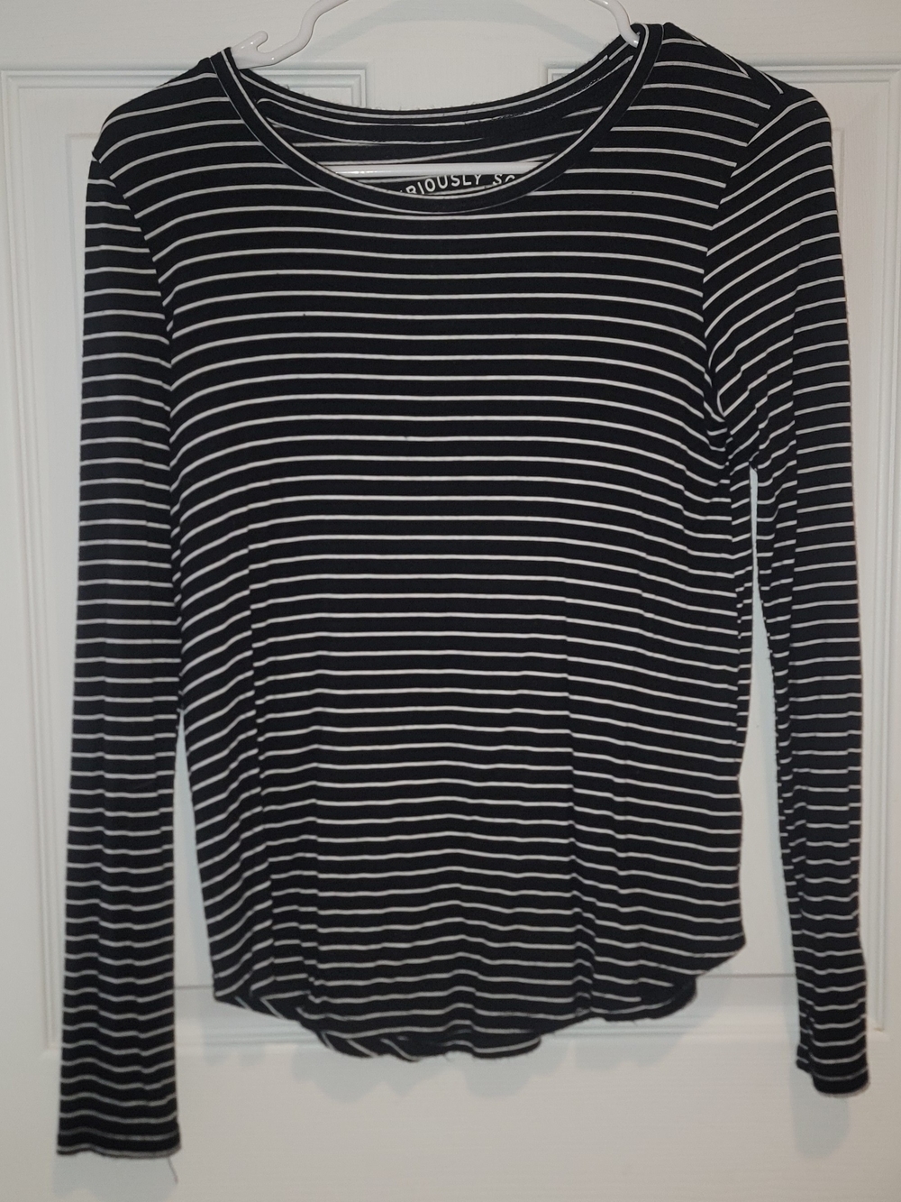 Black & White Striped Long-Sleeve Crewneck Top Womens XS